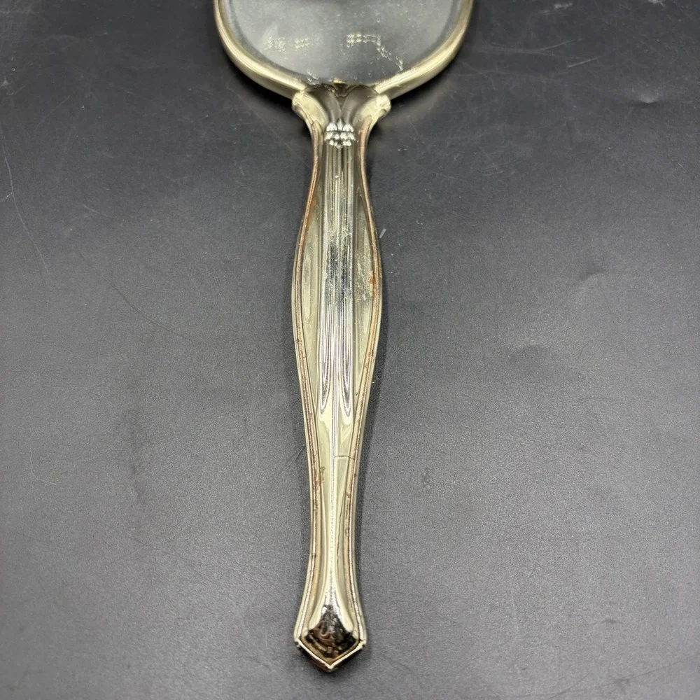 Vintage Art Deco Handheld Vanity Mirror Metal Frame Gold & Silver Victorian Leaf
